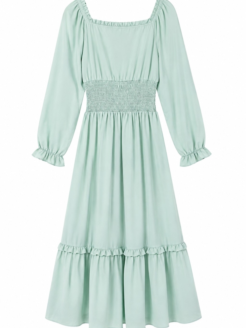 Missky Mint Green Smocked Midi Dress | Square Neck | Long Sleeve | Size S. NWT. - Picture 4 of 9